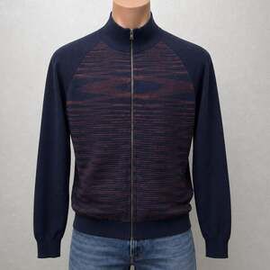 Missoni Navy Rust Reversible Zip Cotton Sweater Jacket Men’s US M